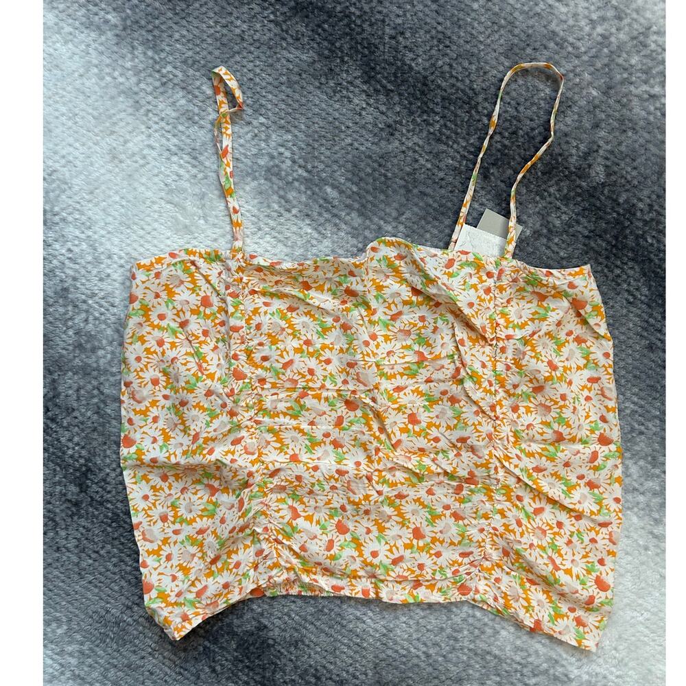 Nordstrom BP Ruched Cropped Orange Tamara Daisy Floral Camisole Top Size Small